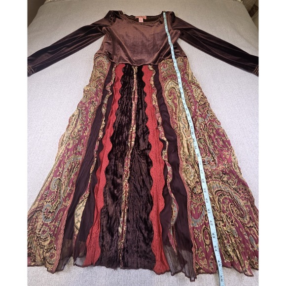 VTG‎ Y2K Bandolino Dress Women's 12 Brown Velvet Paisley Beaded Gypsy Whimsigoth - Picture 11 of 13